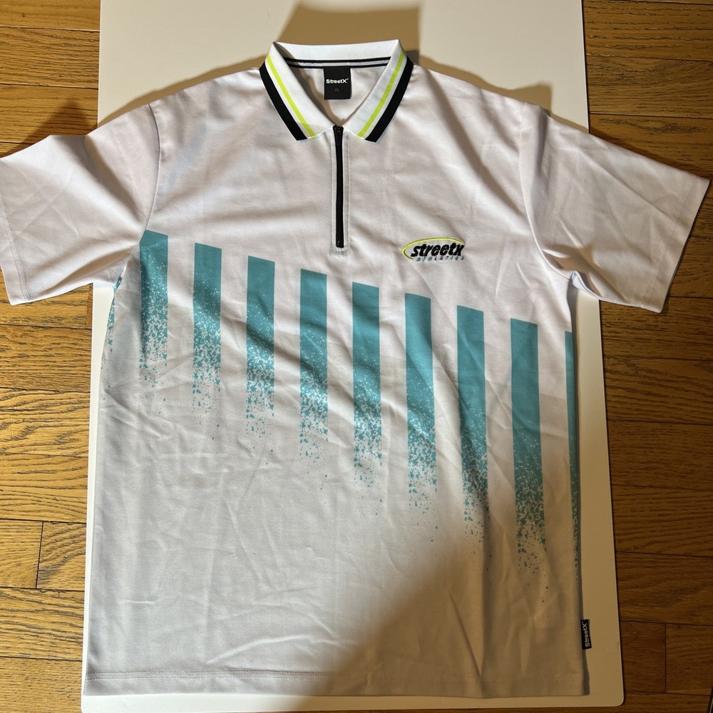 Streetx Athletics Men’s Xl Polo 1/4 Zip Retro White Blue Green Blk.