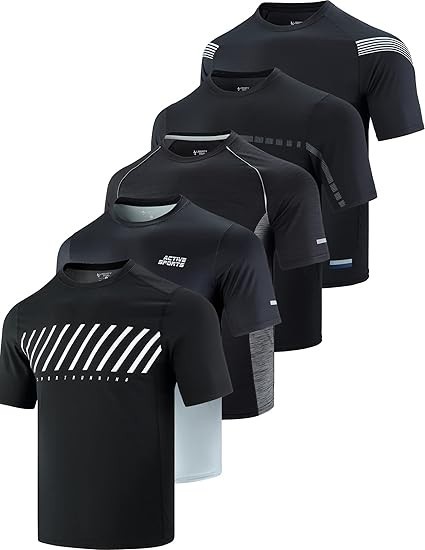 5 Pack Men’s Active Quick Dry Crew Neck T Shirts | Athletic Running Gym Workout gallery