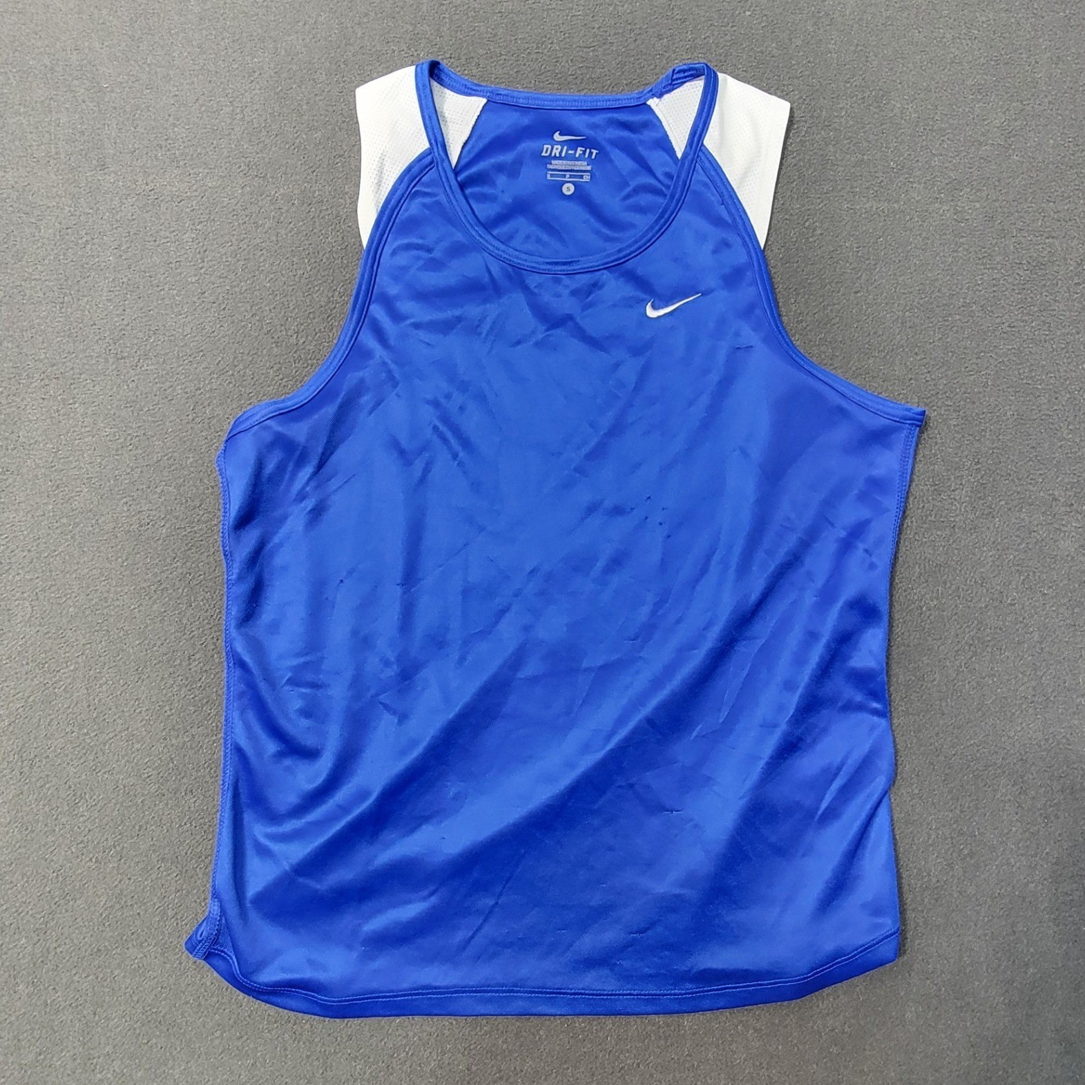 EUC Y2k Nike Dri-FIT Men-S Royal Blue White Mesh Back Running Tank Top Singlet gallery