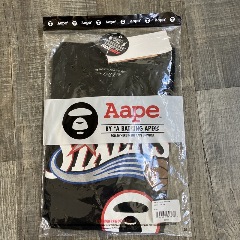 Bathing APE x Mitchell Ness 76 Sizers Black T-Shirt Mens S Aape Bape gallery