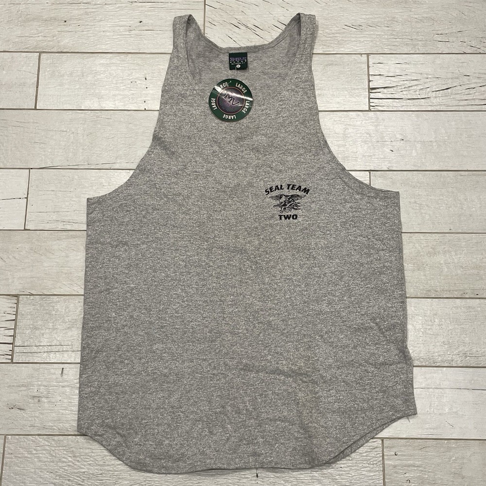 Vintage Frogmen SEALs Tank Top Mens Large Gray Made in USA UDC Navy MV Sport NEW