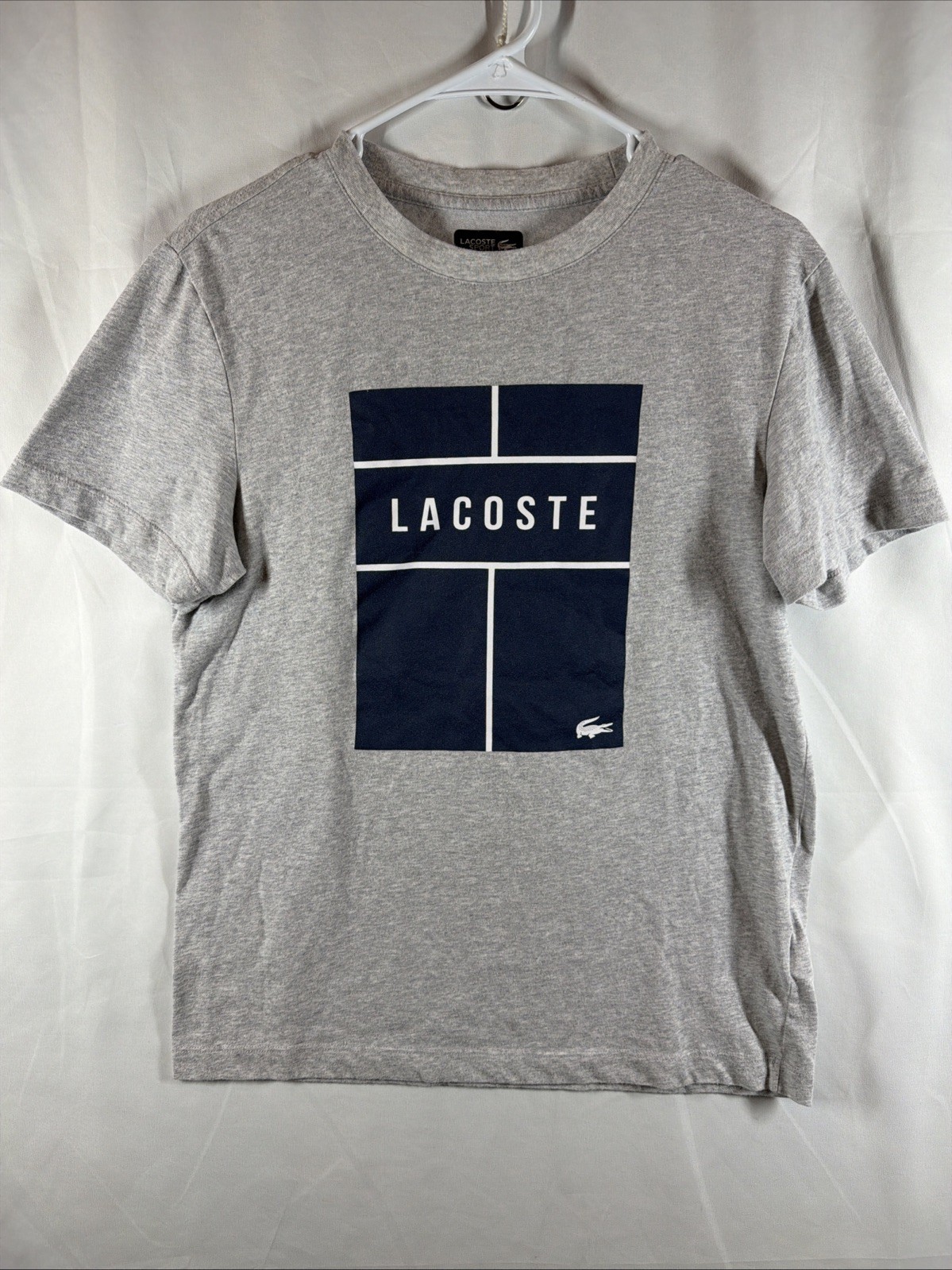 Lacoste UltraDry Tshirt Mens Small (Sized Medium) Gray Tennis Court Short Sleeve gallery