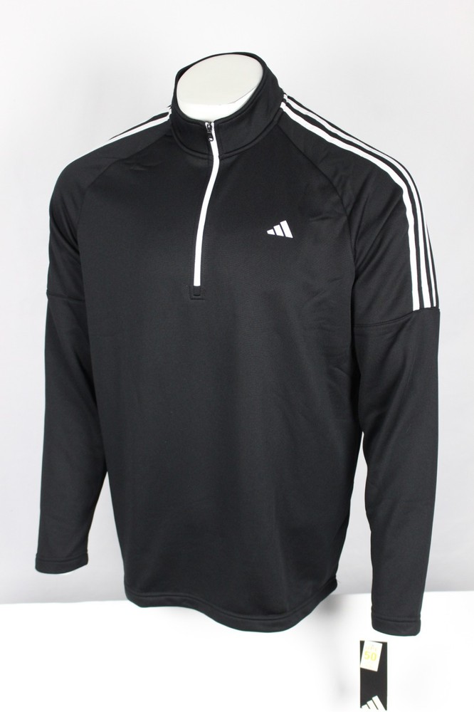 Adidas Men's 1/4 Zip Pullover French Terry 3 Stripe Black ADVS20R736