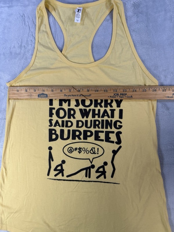 Men’s Funny Burpees Racerback Tank Top XL Yellow Workout Gym Crossfit Next Level gallery