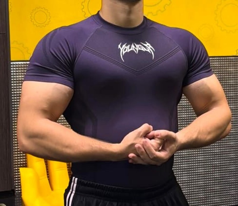 YOUNGLA YLA 'Warrior 4041' Men's Compression SS Muscle T-Shirt M Purple **NIB**