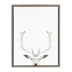 Kate & Laurel Sylvie Deer with Antlers Black & White Portrait Framed Canvas Art