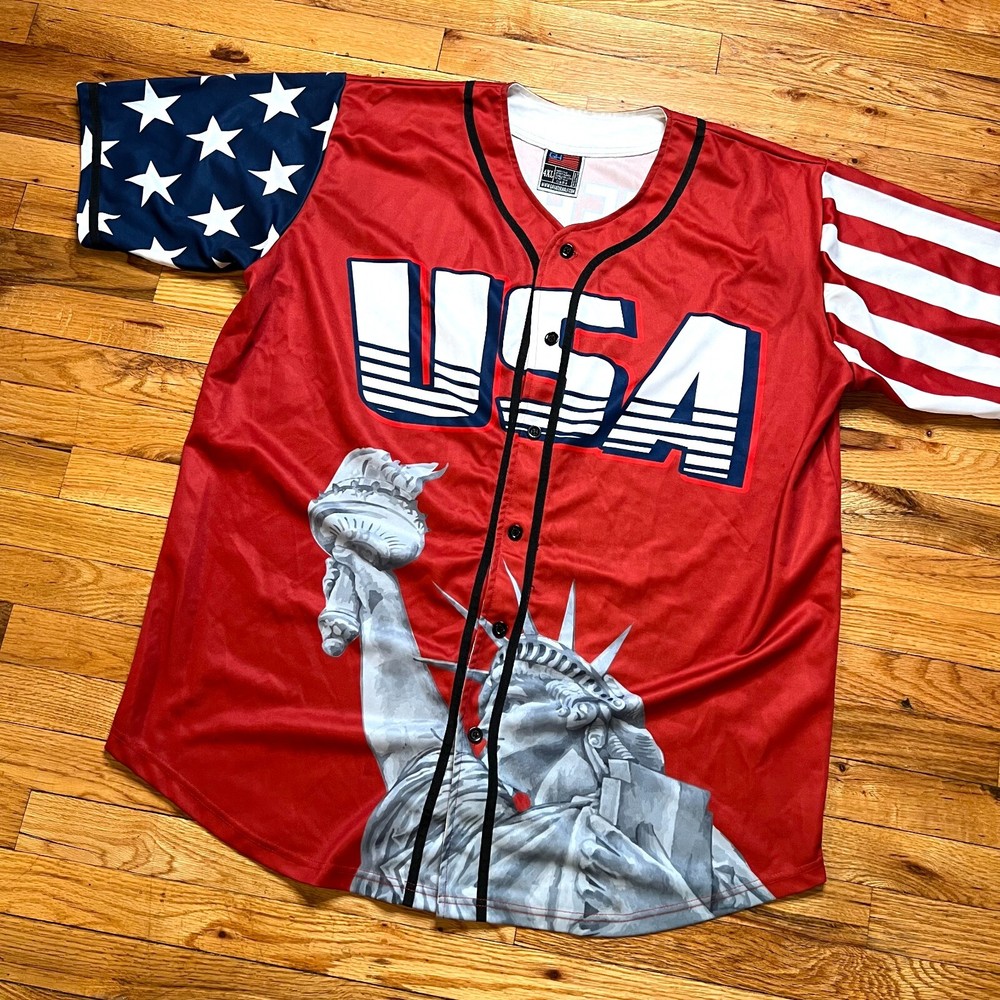 Patriotic USA Liberty Baseball Jersey America #1 Retro - Size 4XL Lightweight