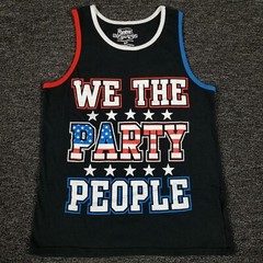 We The Party People Tank Top Mens Small Black USA Colors Spencers Funny Tee