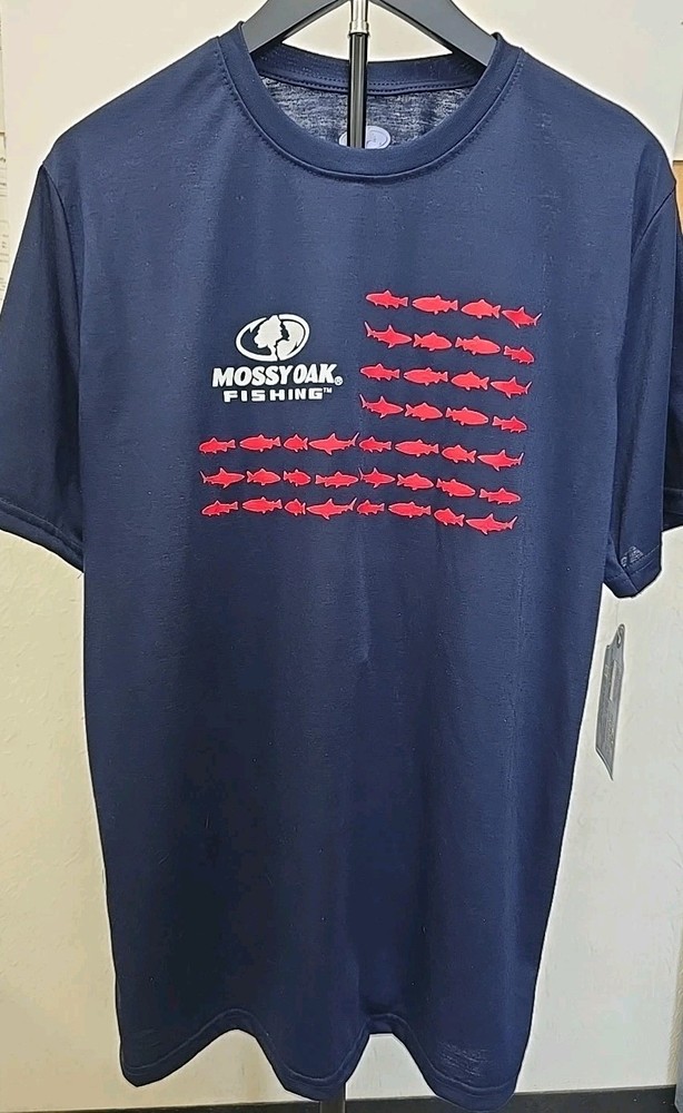 MOSSY OAK FISHING Men's Logo T-Shirt Size M Blue/Red/White RN 167662 NWT