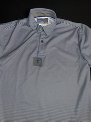 Twillory Shirt Mens Med Navy/ Lt Blue Stripe Polo Polyester Athleisure SS
