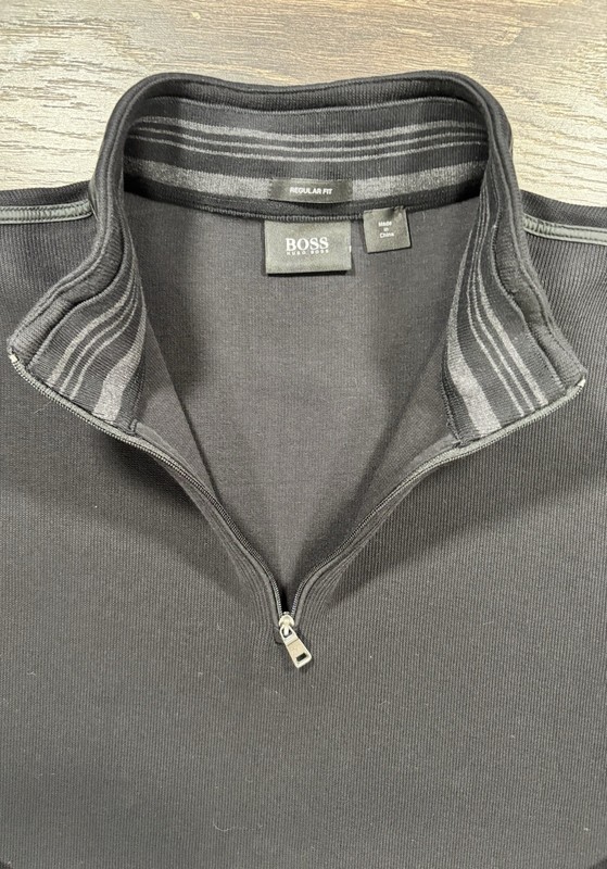 FRESH BOSS Hugo Boss Men's XXL Black Regular Fit 1/4 Zip Mock Neck Pullover Logo gallery