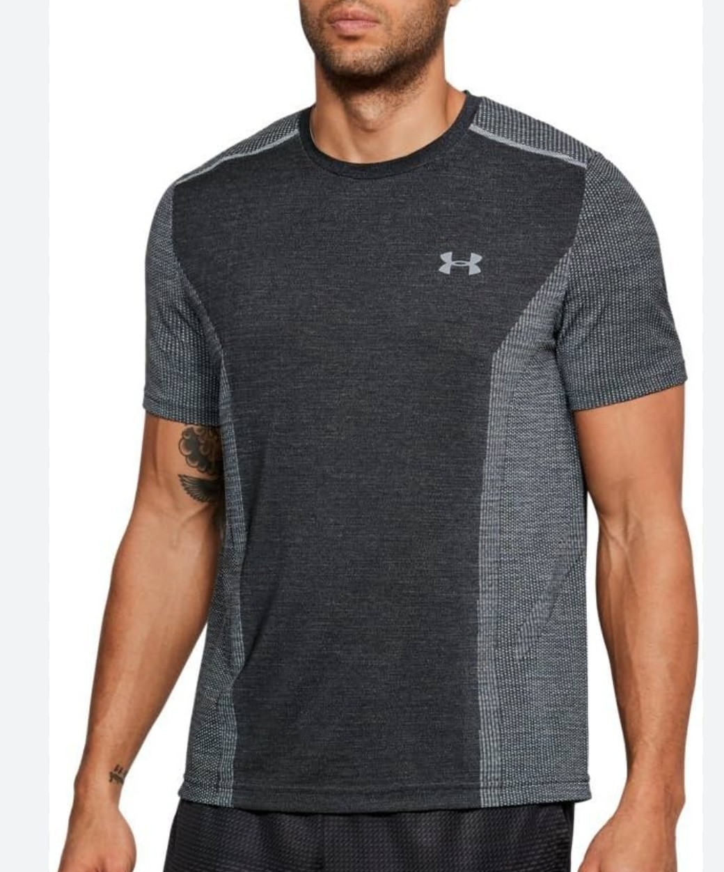 Under Armour Threadborne Size MD Men's HeatGear T-Shirt – Carbon Heather/Black gallery