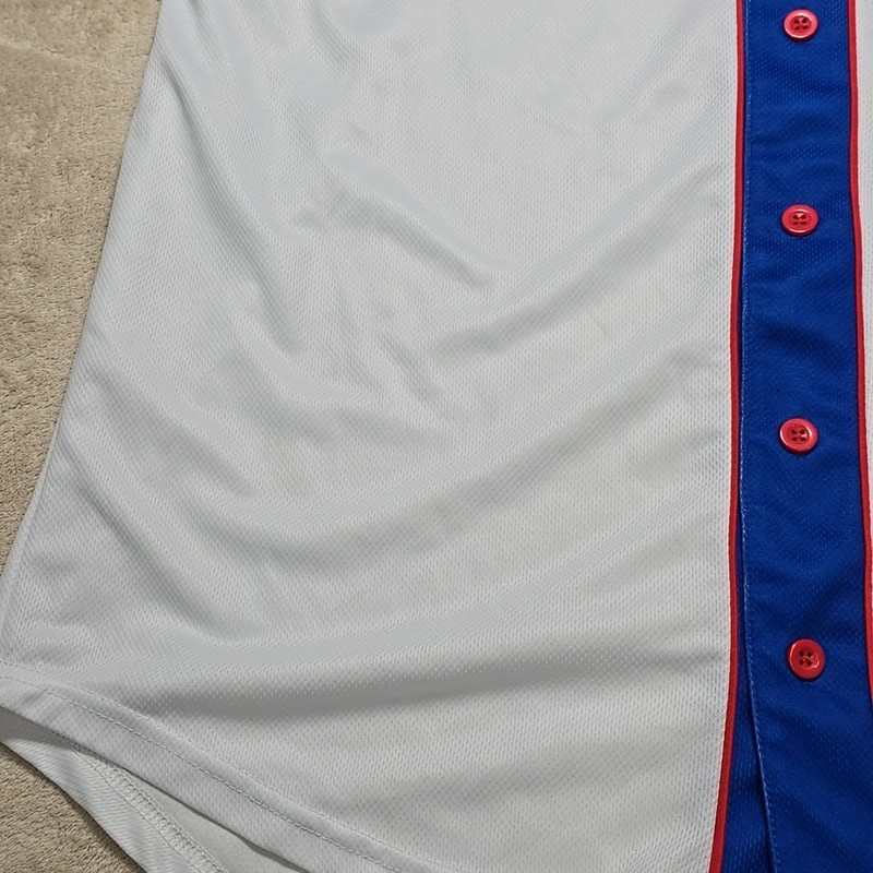 Peanuts Snoopy Baseball Jersey Large White Blue Button Front Short Sleeve gallery