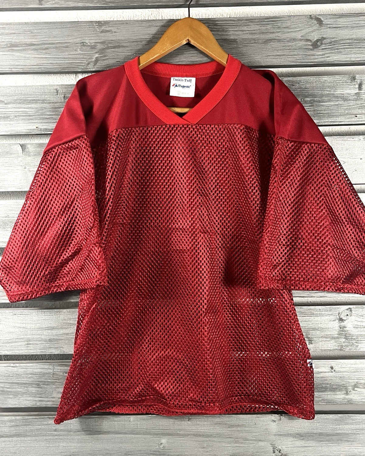 NWOT Vintage Majestic Tackle Tuff Red Mesh Practice Football Jersey Mens M gallery