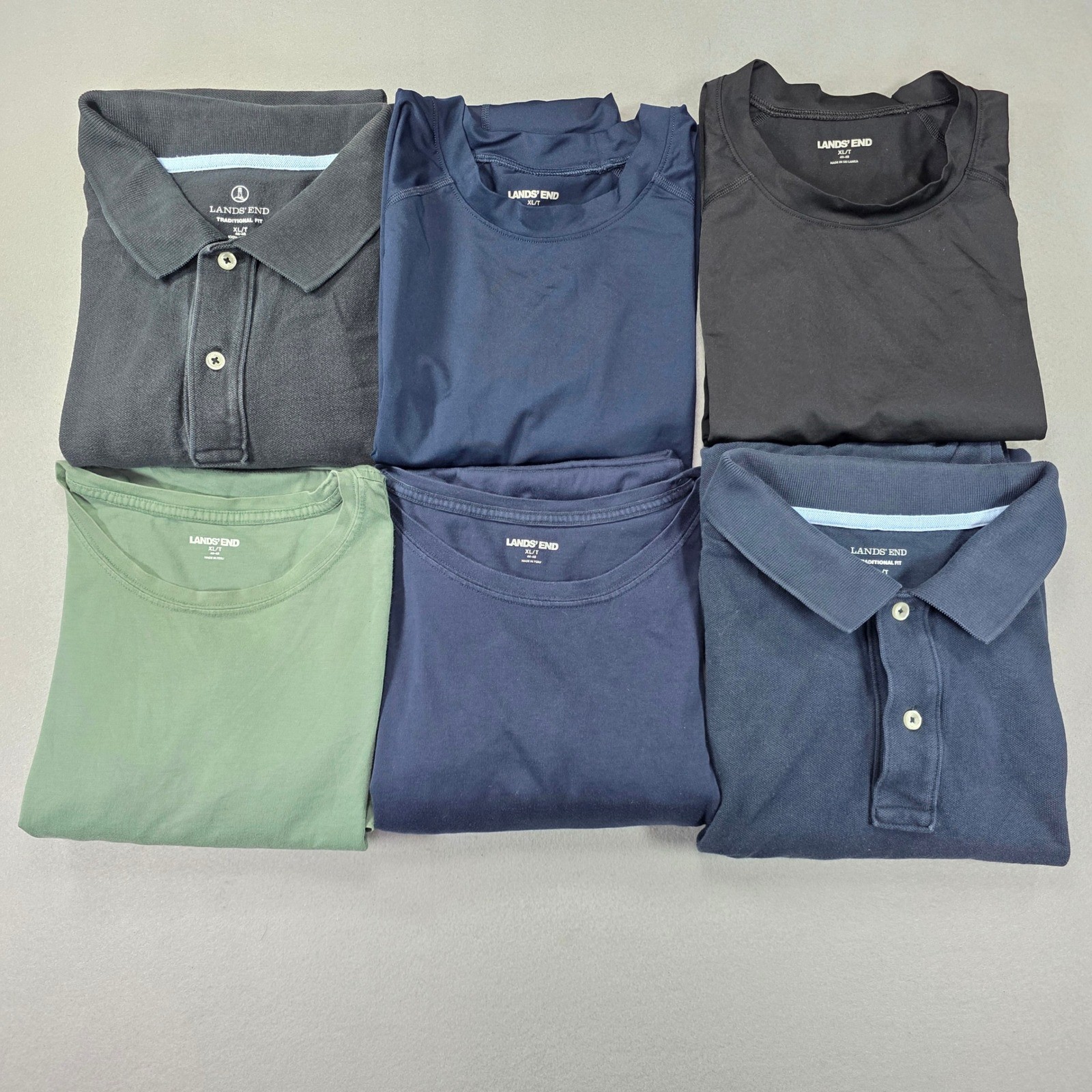 Lands End Mens XL Tall Shirt Bundle 6pk Polos T-Shirts Blue Black Green XL/T gallery