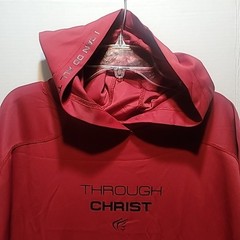 Active Faith Red Short Sleeve Tech Hoodie Through Christ Philippines 4:13 Sz M