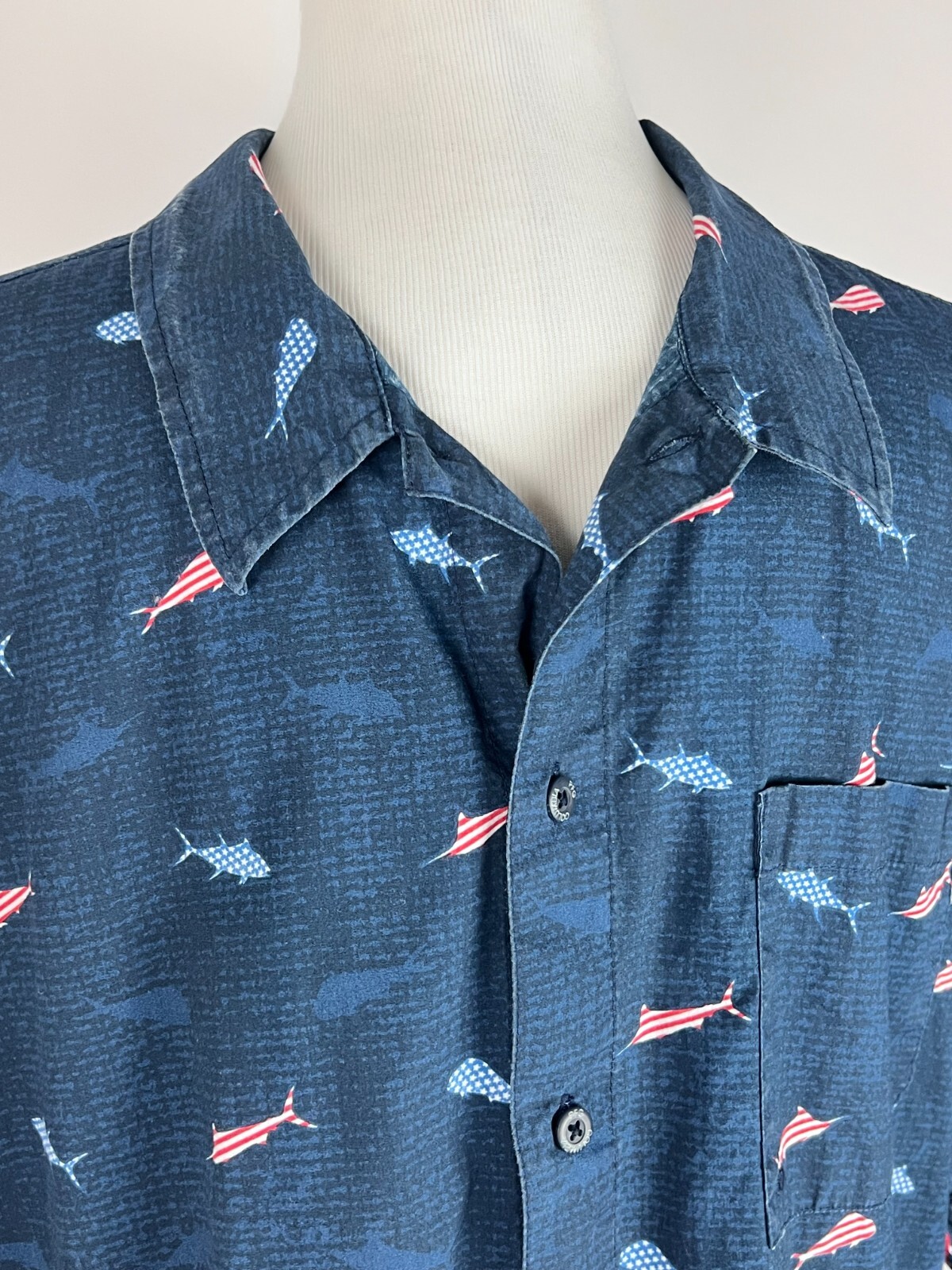 COLUMBIA PFG Men S/S 'Trollers Best Shirt in USA Patriotic Fish' - XL, Navy Red gallery