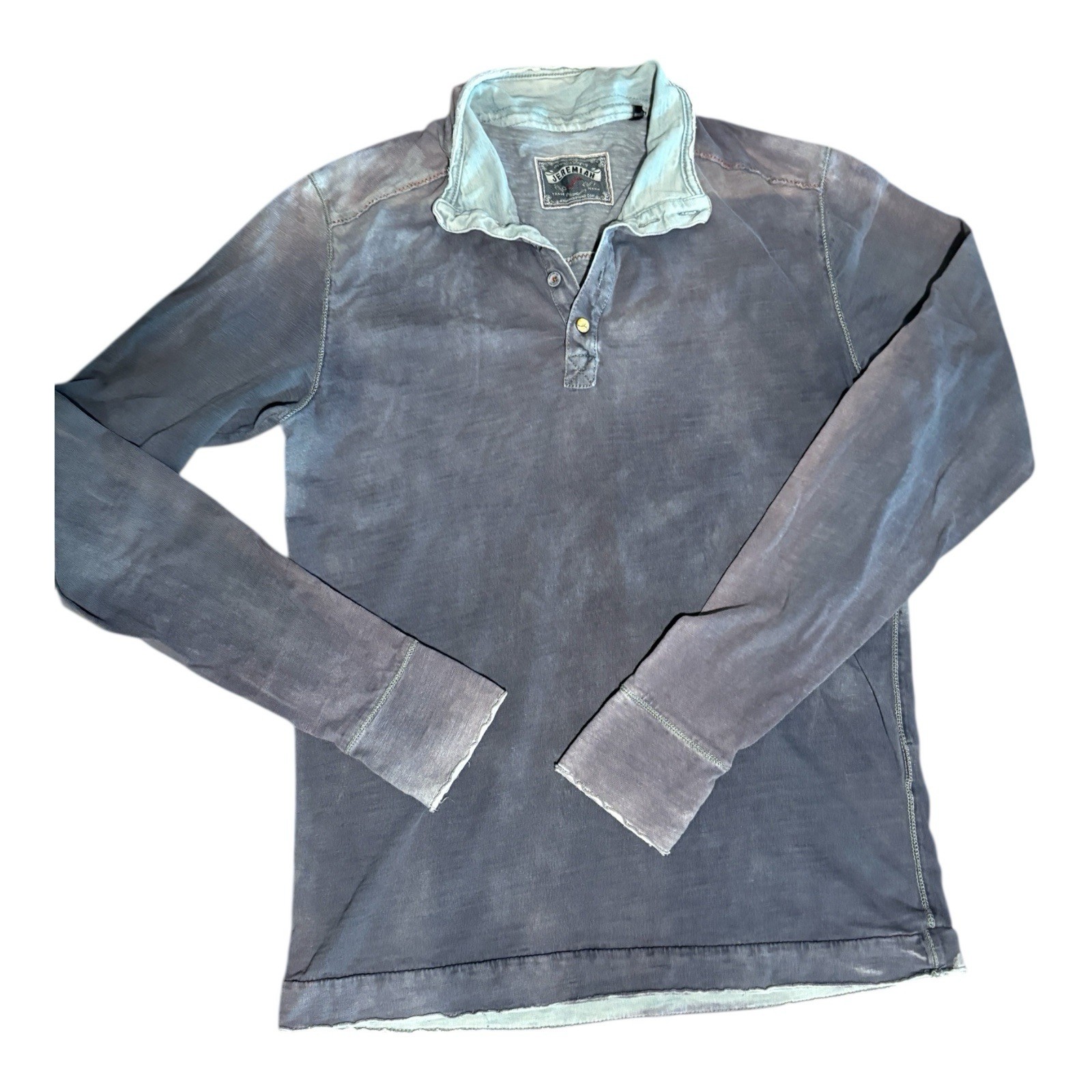 Jeremiah Pullover Shirt Men’s Size Medium Long Sleeve 1/4 Button Distressed Blue gallery