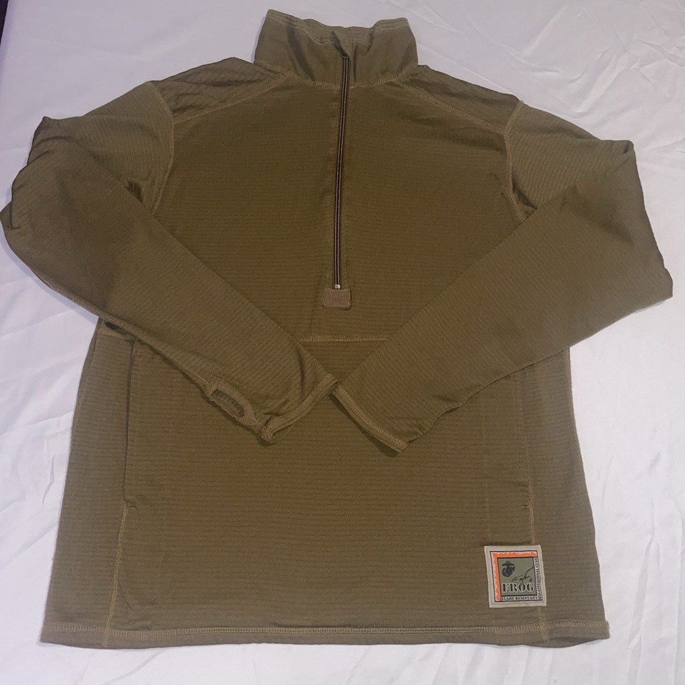 FROG Polartec USMC 1/4 Zip Mock Neck Pullover Top Mens M Brown Long Sleeve