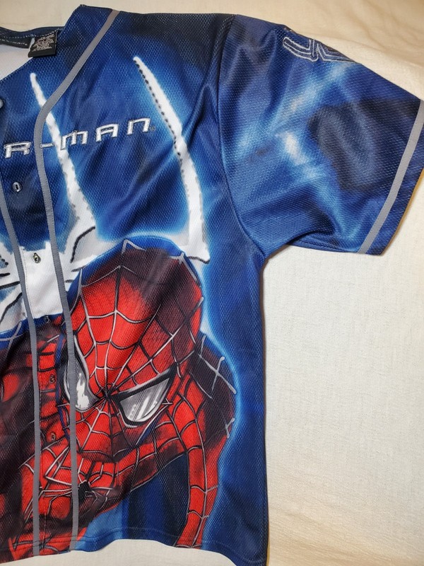 Rare VTG Spider Man 2002 Film Promo Button Front Baseball Jersey 2000s Blue XL gallery