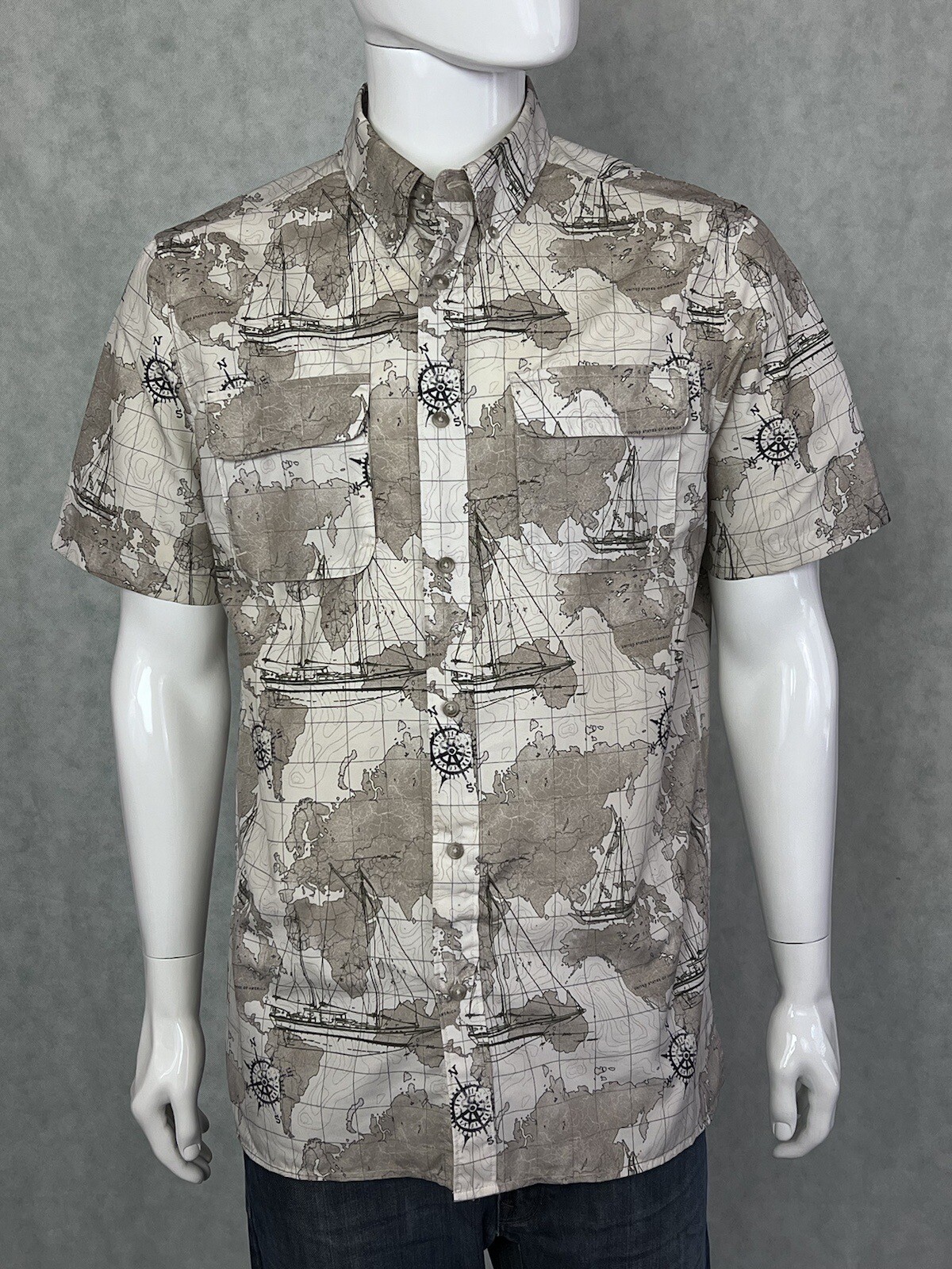 Chaps Ralph Lauren Beige World Map Vented Mesh Short Sleeve Fishing Shirt MEDIUM gallery