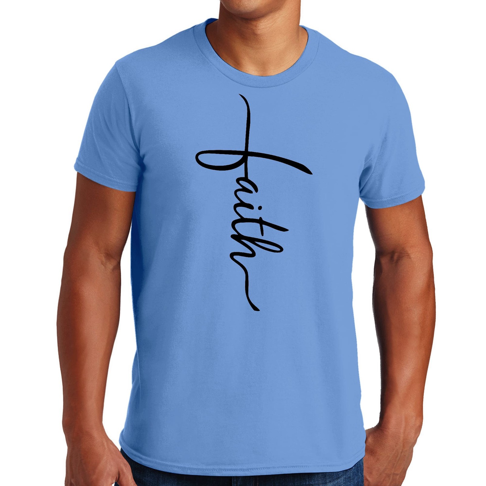 Mens Graphic T-shirt Faith Script Cross Black Illustration gallery