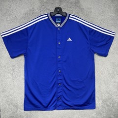 VTG adidas Basketball Warm Up Jersey Men XL Blue Side Stripes V Neck Snap Button