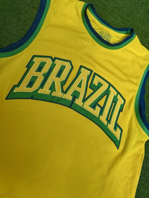 Brazil Men's Yellow Mesh Jersey Tank Top Breathable Athletic Fit S gallery