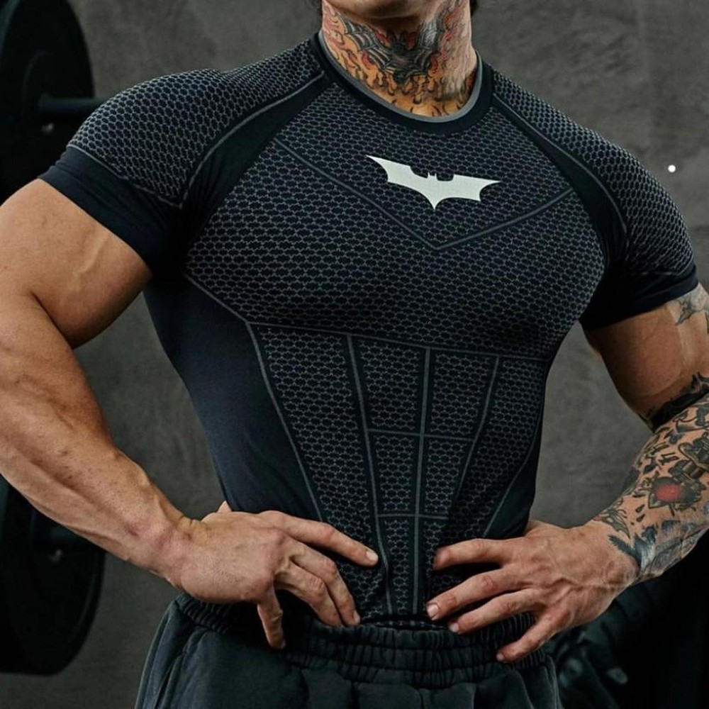 YoungLA 4259 Batman Compression Tee - BLACK - Size: Medium [NEW]