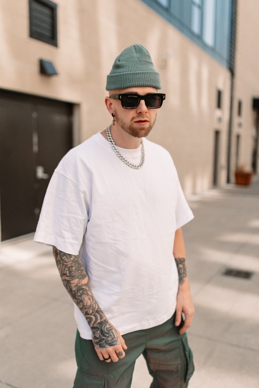 MENS DROP SHOULDER TEE OVERSIZED flat hem line extended shoulder Tee gallery