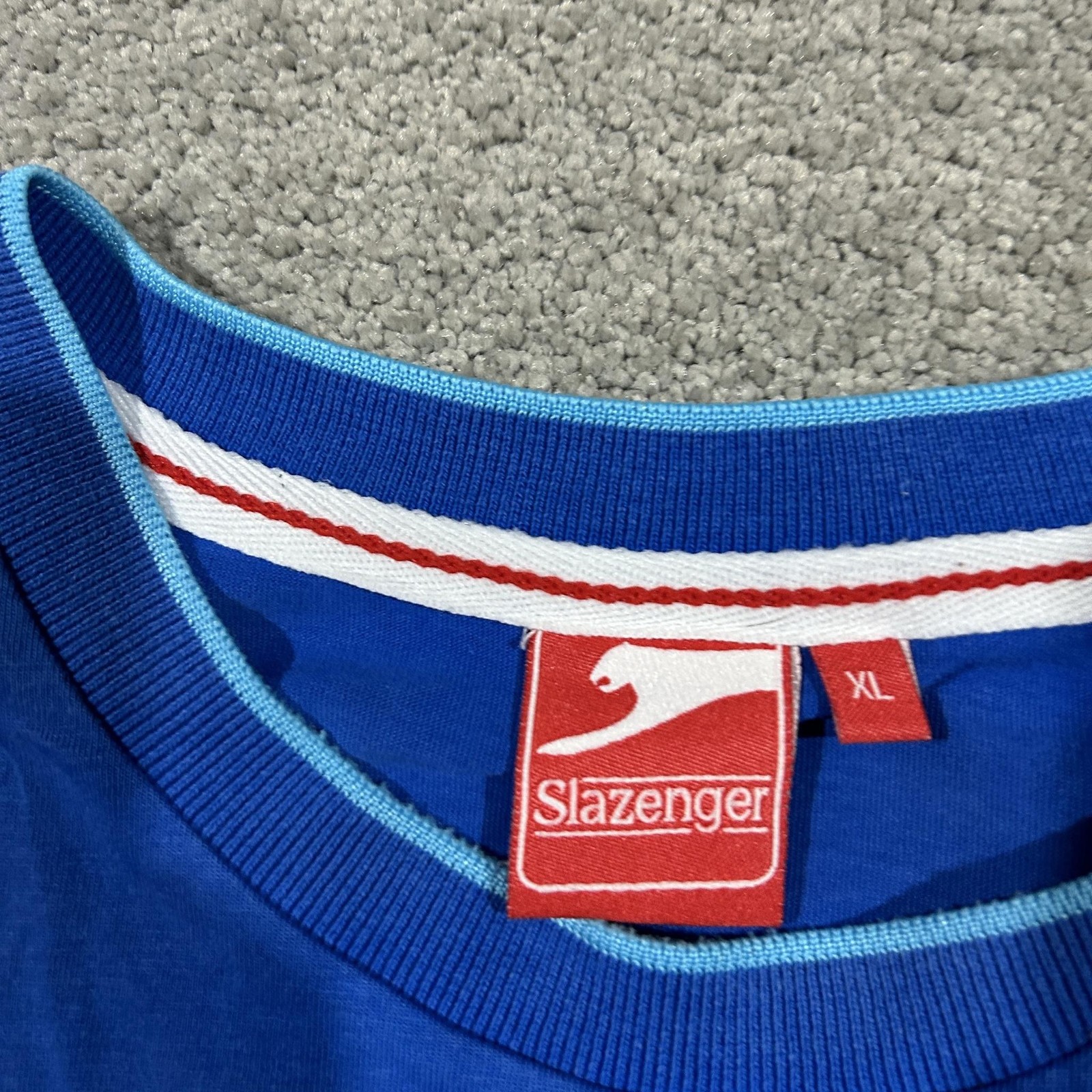 Slazenger T Shirt Mens XL Blue Ringer Contrast Trim Logo Summer Casual Y2K gallery
