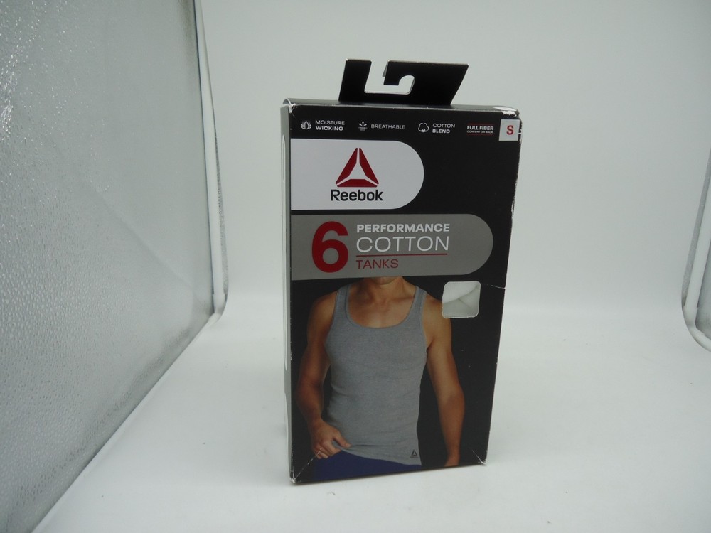 Reebok Men’s Small 34-36 Performance Cotton Tanks 6 Pack Black White Gray (A7)