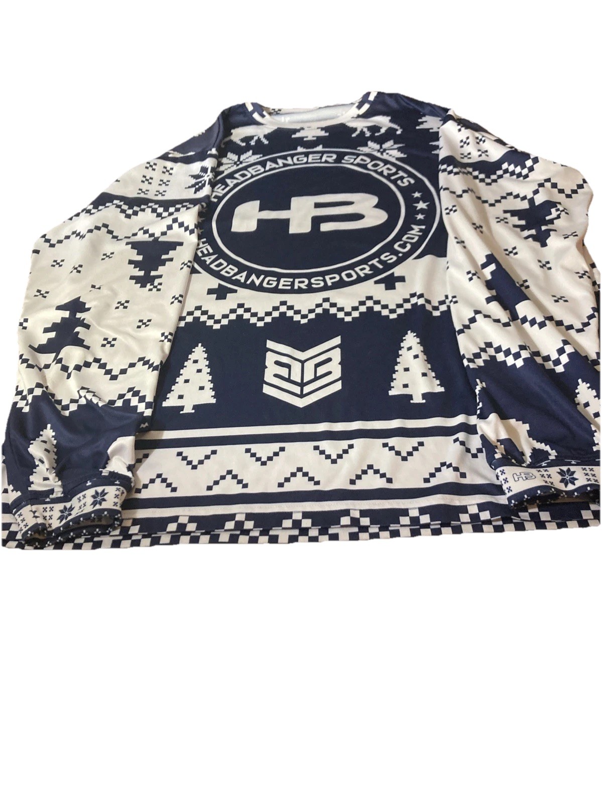 Headbanger Sports Holiday Performance Jersey Long Sleeve Blue White Size XL gallery