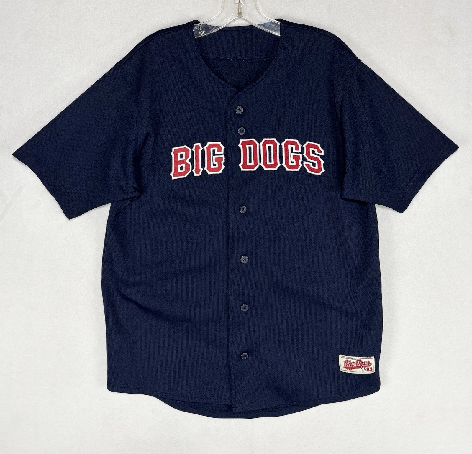 Vintage Big Dogs Baseball Jersey Men’s Medium Navy Blue Short Sleeve Button Up gallery