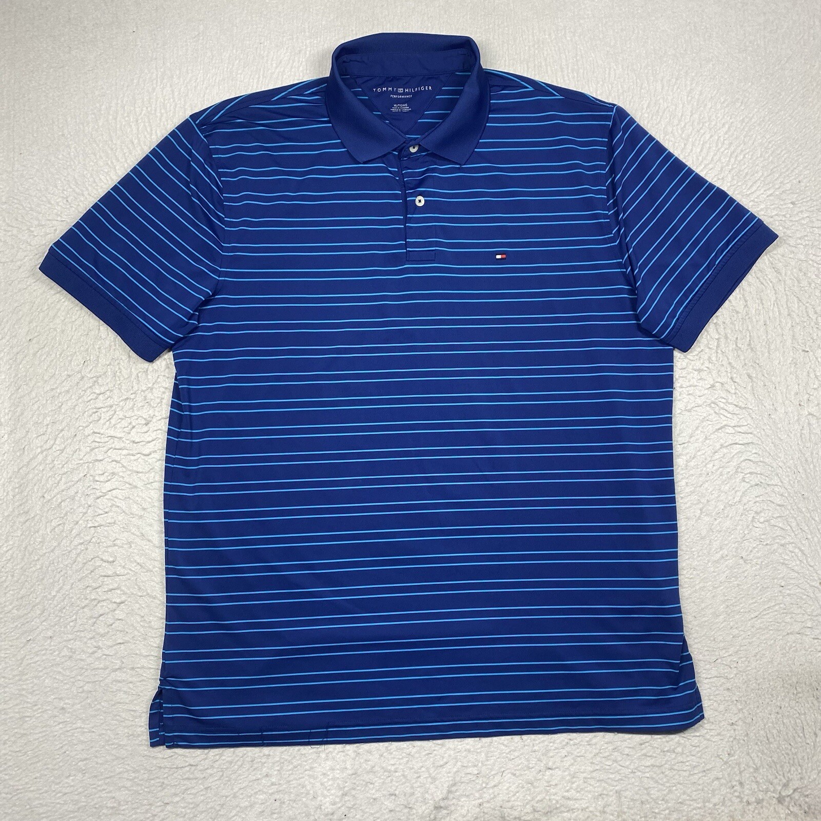 Tommy Hilfiger Performance Polo Shirt Mens XL Blue Striped Short Sleeve Golf gallery