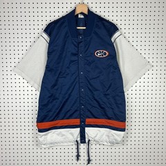 Nike Basketball Large Jersey Mesh Navy Blue Orange Snap Button Vintage Warm Up