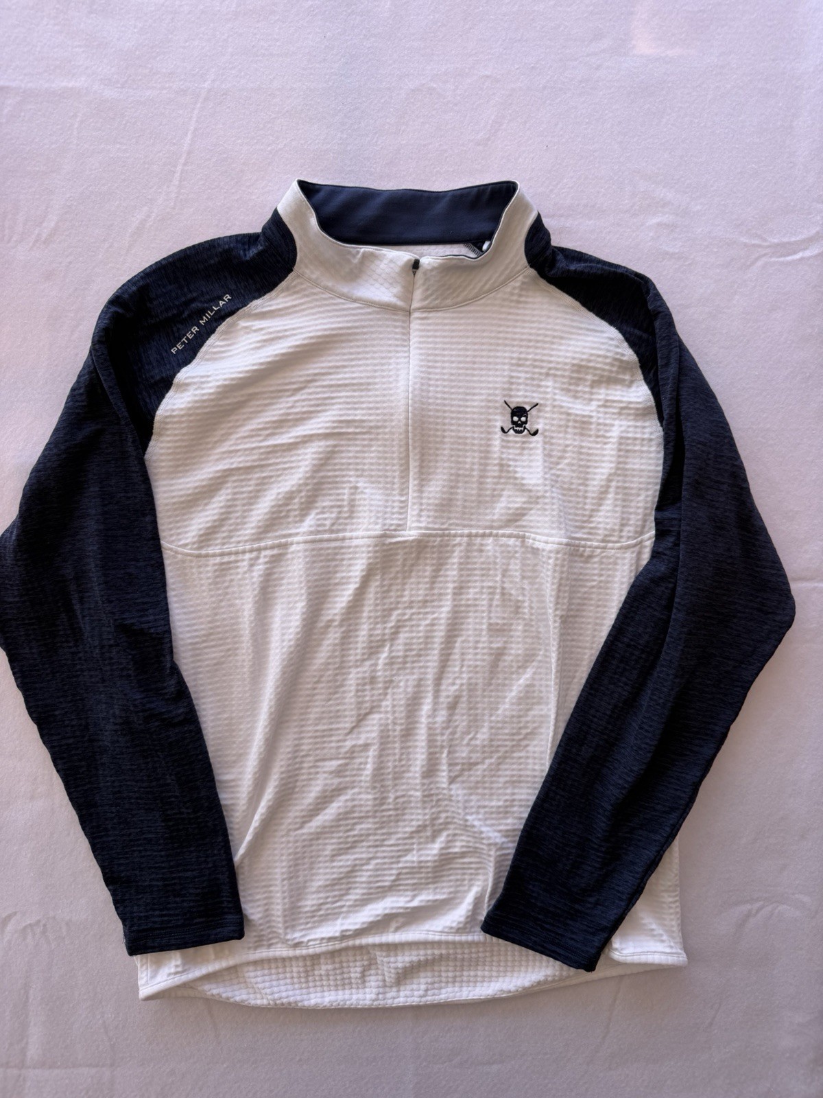 Peter Millar Mens Maven 1/4 Zip Golf Pullover Size XL Blue White Skull And Bones gallery