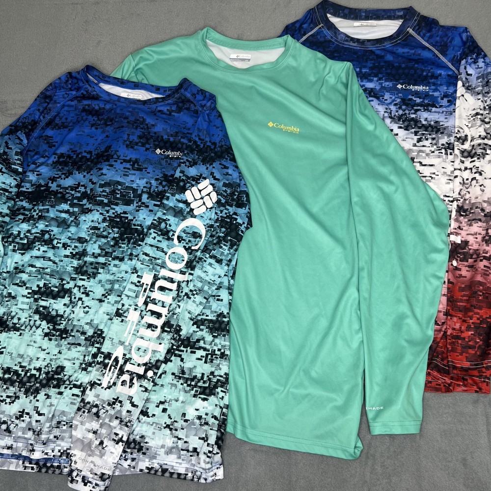 Lot of 3 Columbia PFG Long Sleeve Fishing Shirts Mens Large Camo Sun Protection