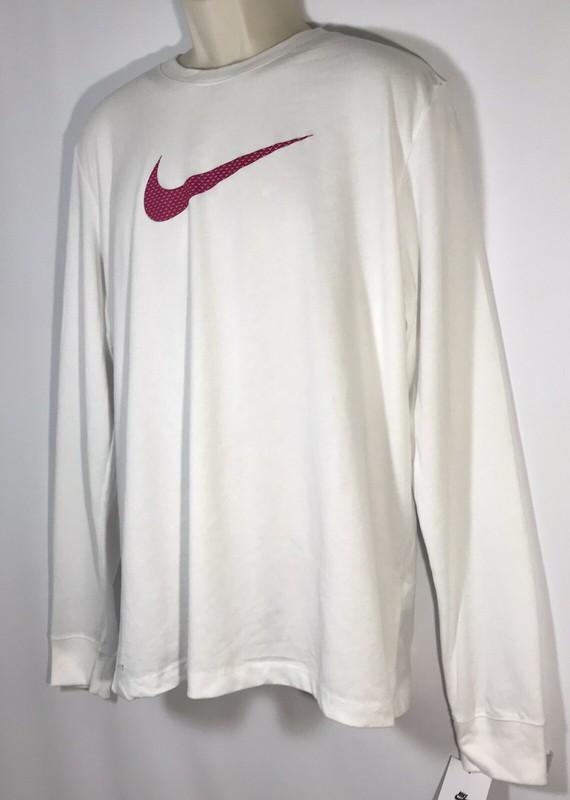 Nike Swoosh Logo Men's Long Sleeve Crew Tee Multiple Size White/Pink Berry gallery