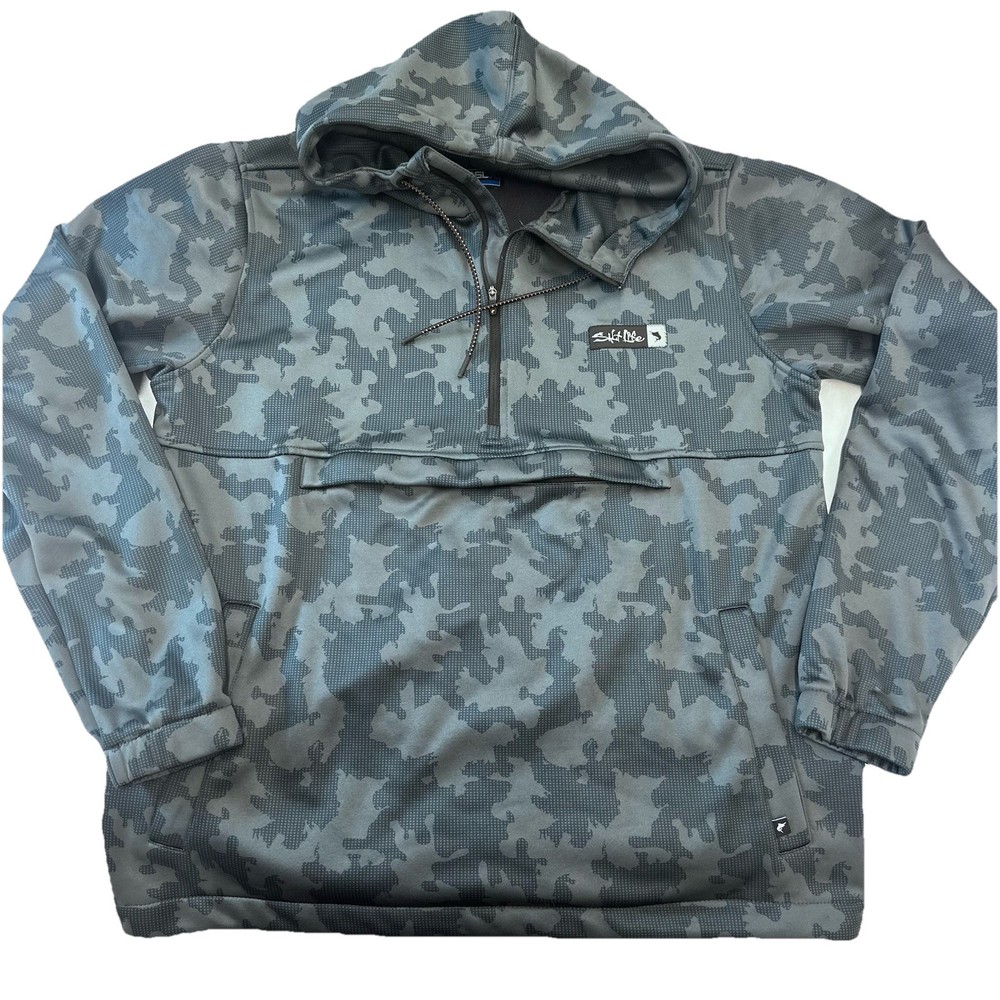 Salt Life Men's Lg 1/4 Zip Camo Pullover Long Sleeve SLX Performance Black-Flaw)