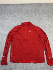 Nike Dri-FIT Pullover Mens Large Red 1/4 Zip Long Sleeve Running Athletic Top