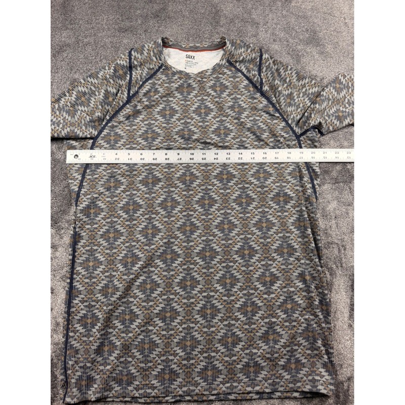 Saxx Quest Long Sleeve Crew Base Layer Shirt Mens Medium Blue Geometric Print gallery
