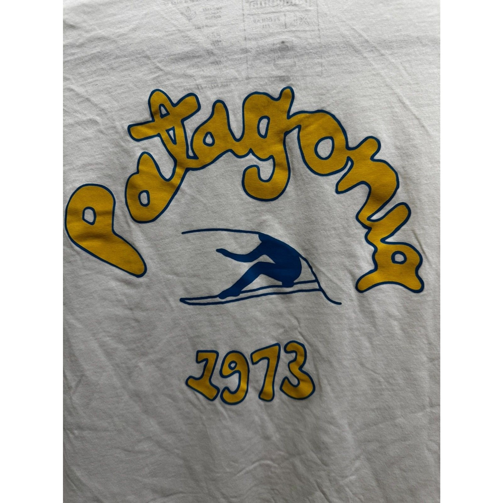 Patagonia Organic Cotton 1973 Graphic T-Shirt White Blue Yellow Mens XL gallery