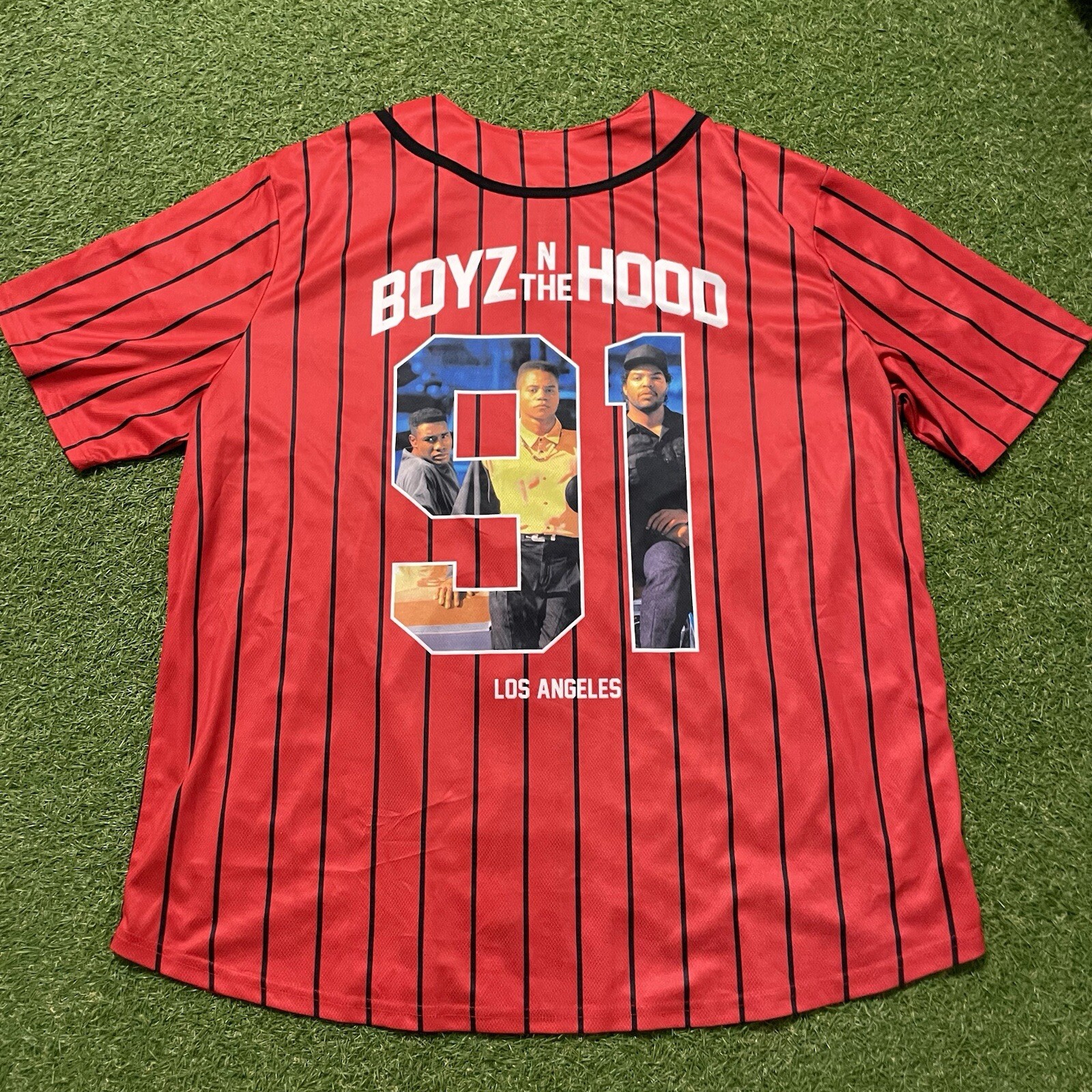 Boyz N The Hood Red Button Up Baseball Jersey Men’s 2XL XXL Los Angeles Hybrid gallery