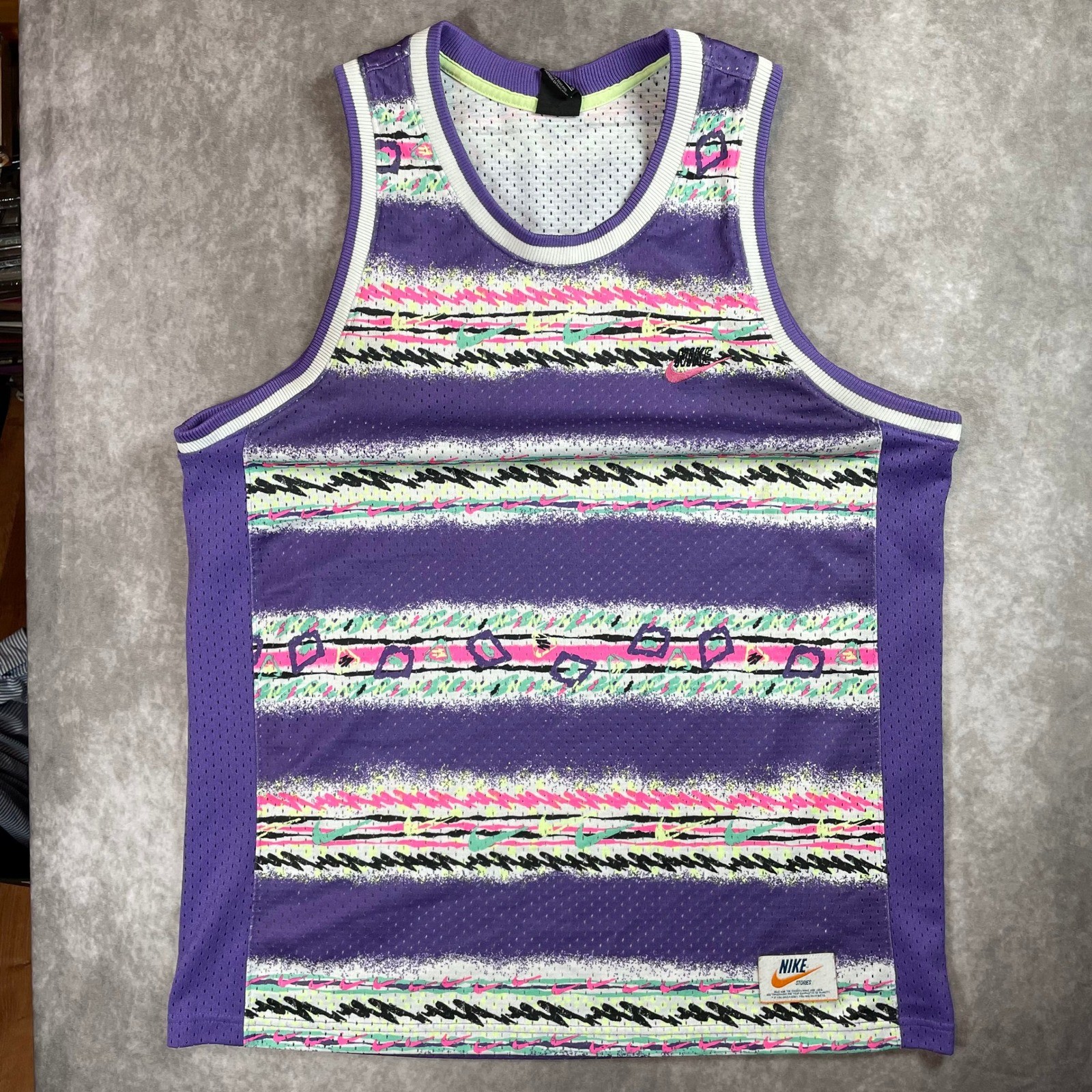Nike Stories Dri-FIT Basketball Jersey Mens XL Purple Neon 90s Retro Mesh Tank gallery