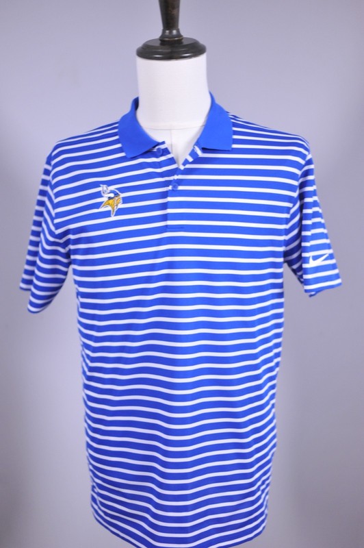 NIke Dri-Fit Performance Polo Shirt Blue Stripe Minnesota Vikings Men's Small S gallery