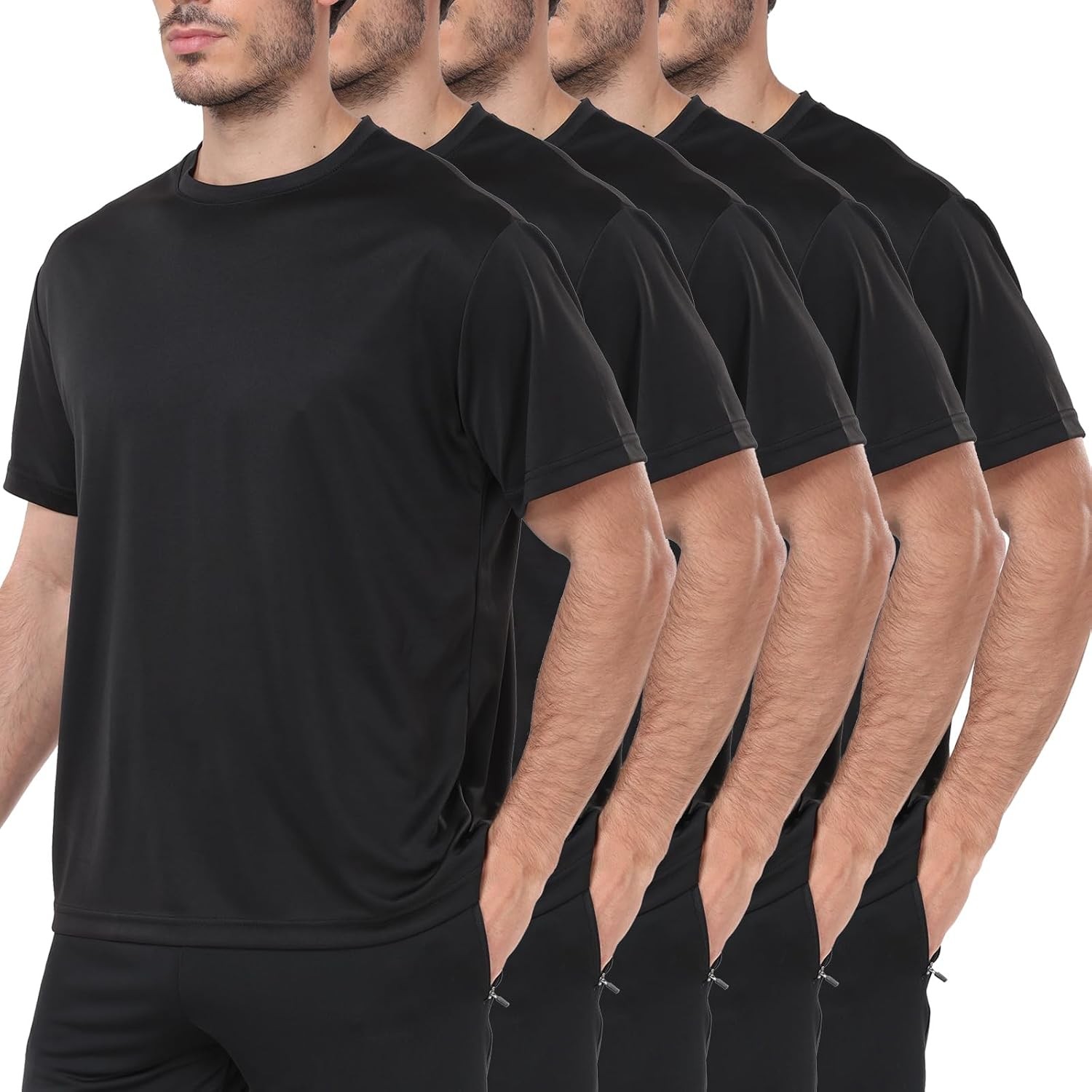 Men's Athletic Black Short Sleeve Quick Dry Workout Shirts 5 Pack Medium gallery