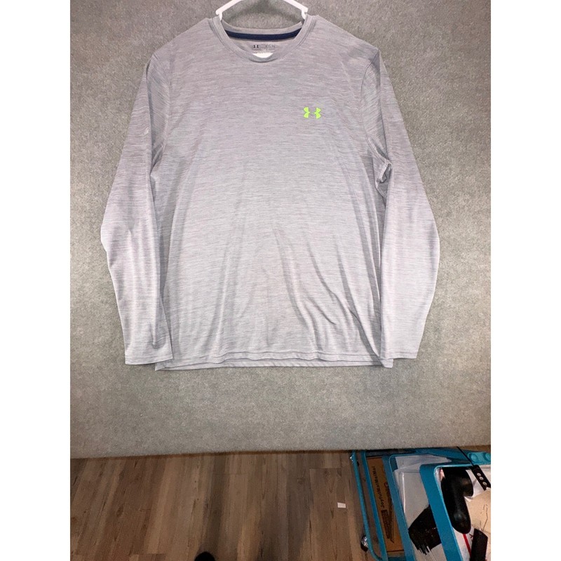 Under Armour Mens Tech 2.0 Long Sleeve Shirt Heather Grey Lime Green Logo XL gallery
