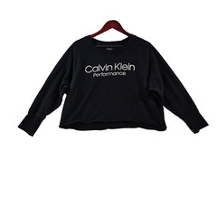 Calvin Klein Performance Womens Cropped Top Long Sleeve Crew Neck Black Medium