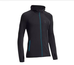 Icebreaker Merino Black Atom LS Full Zip Hooded Sweater – Medium *flaws / holes*